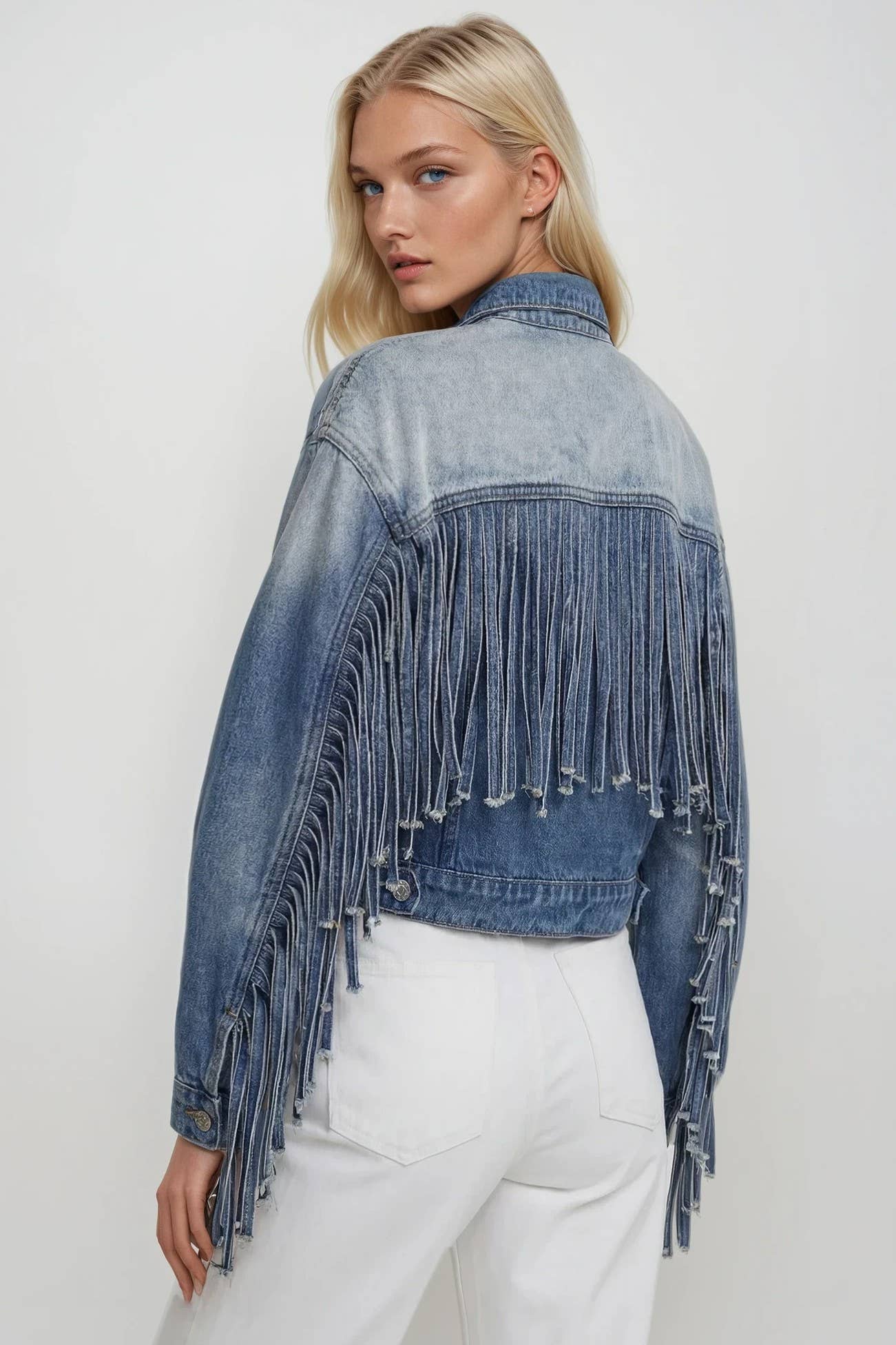 Fringed Denim Crop Jacket