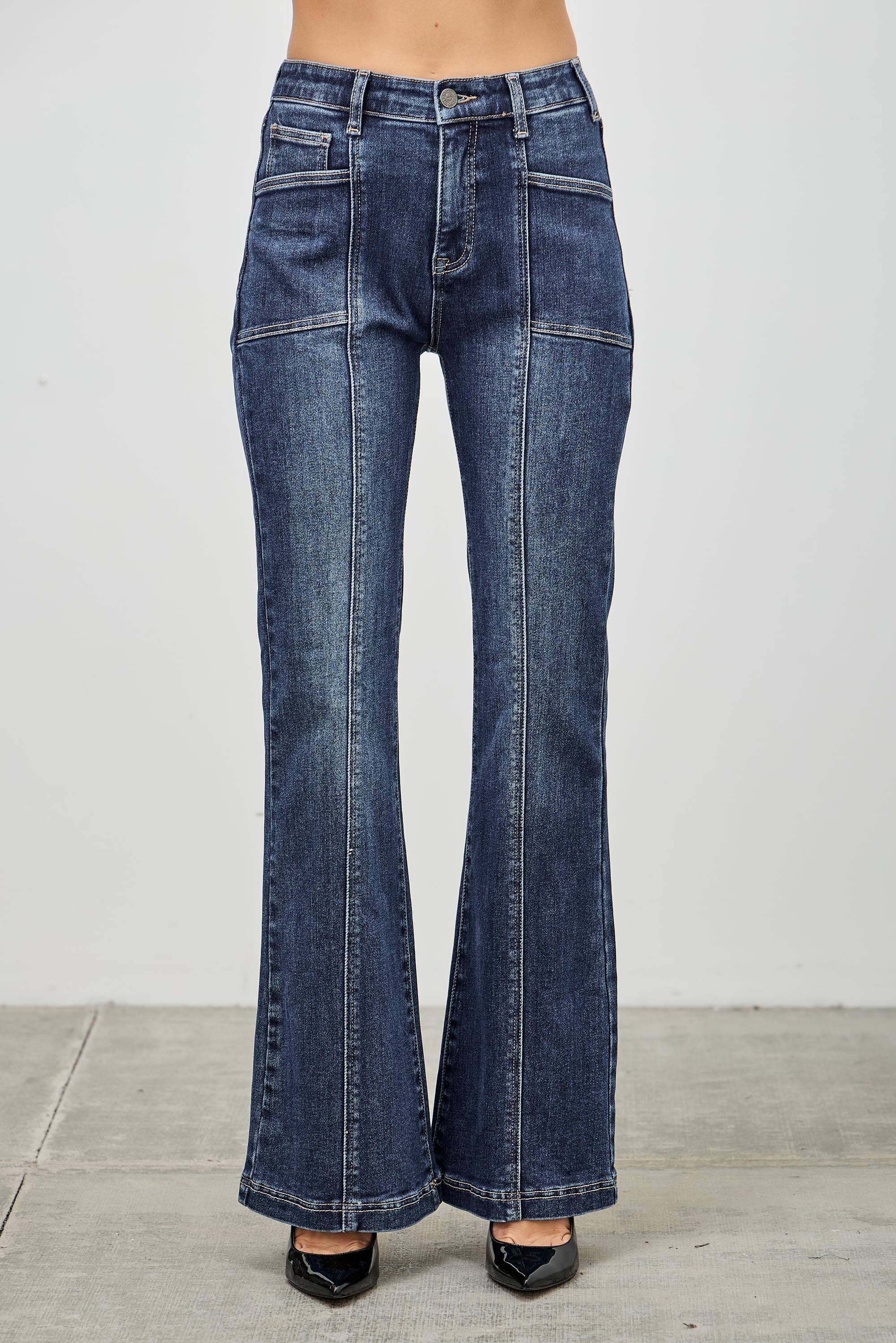 High-Rise Boot Cut Jeans Seam Detail