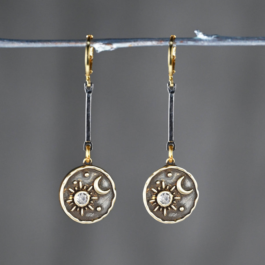 Mixed Metal Moon & Star Earrings