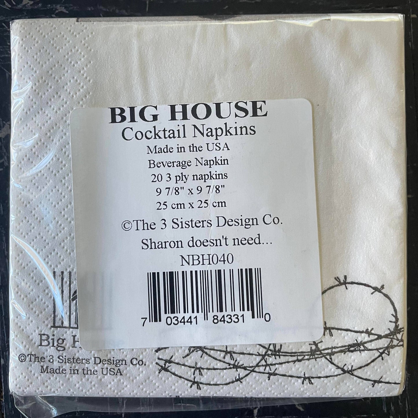 The 3 Sisters Design Co. - Big House Cocktail Napkins, Sharon doesn't need alcohol...