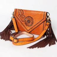 Hand-Tooled Sunflower Leather Envelope Purse