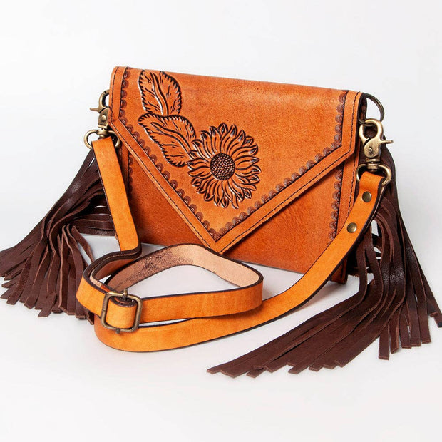 Hand-Tooled Sunflower Leather Envelope Purse