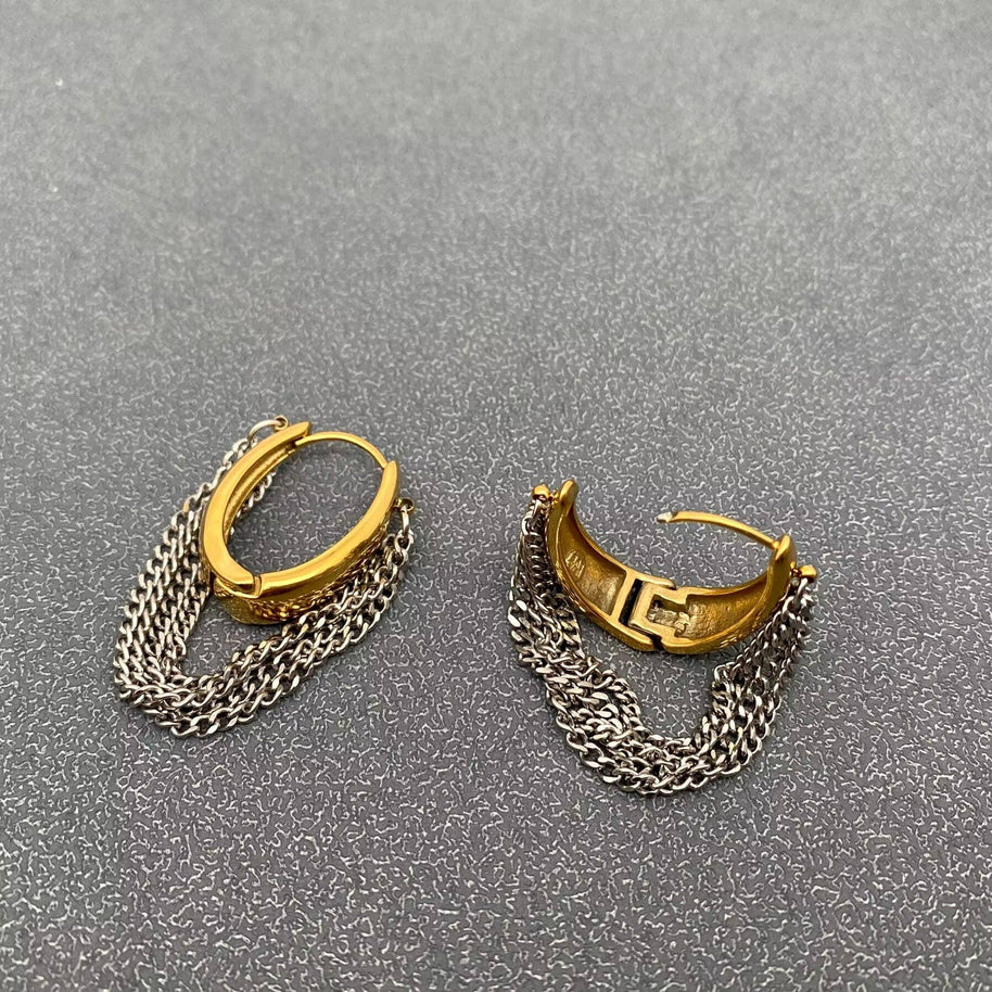 Multi-layer Chain 18K Golden S. Steel Huggie Earrings
