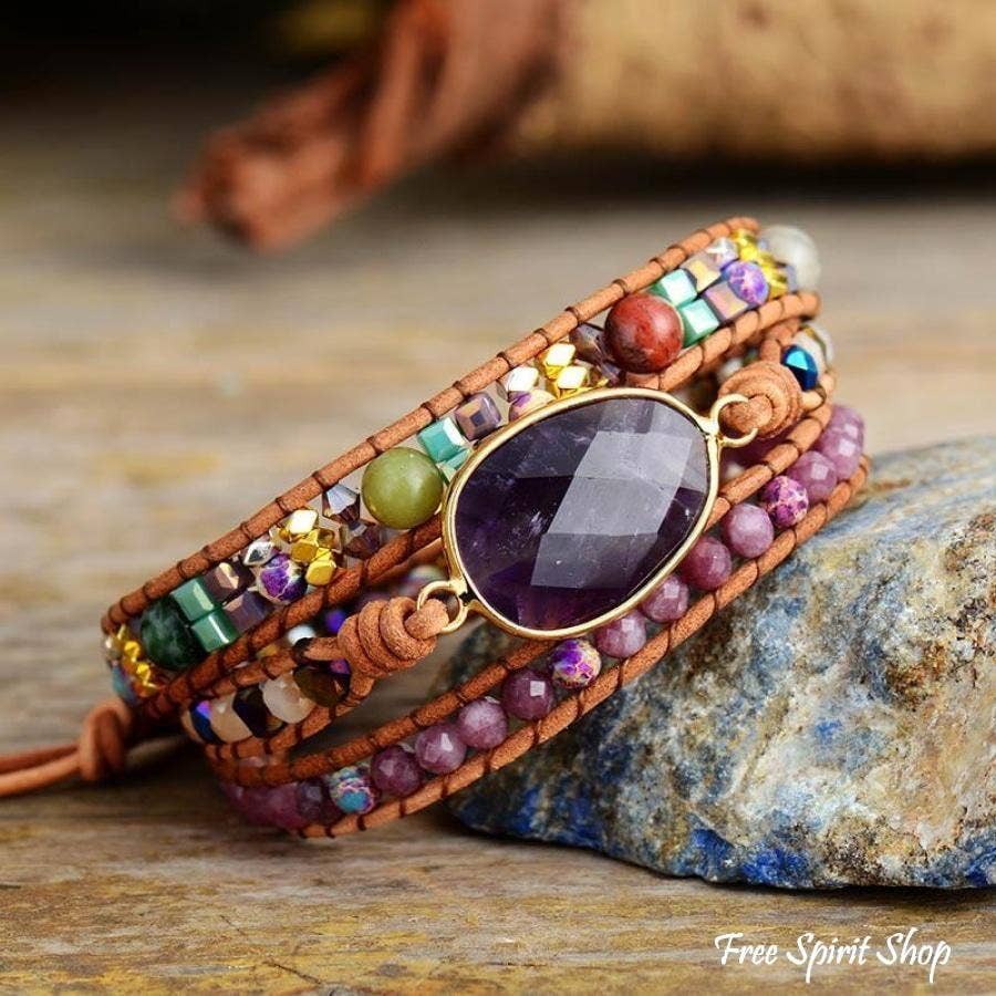 Natural Amethyst & Lepidolite Wrap Bracelet