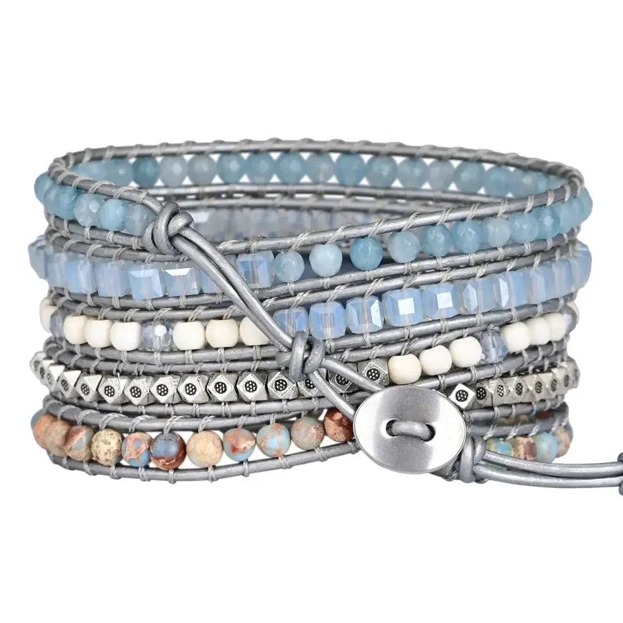 Natural Blue Topaz & King Jasper Wrap Bracelet