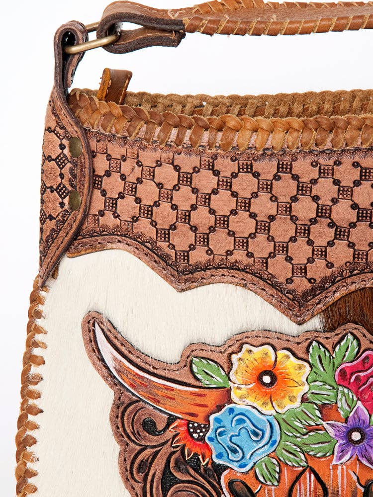 Boho Longhorn Leather Crossbody