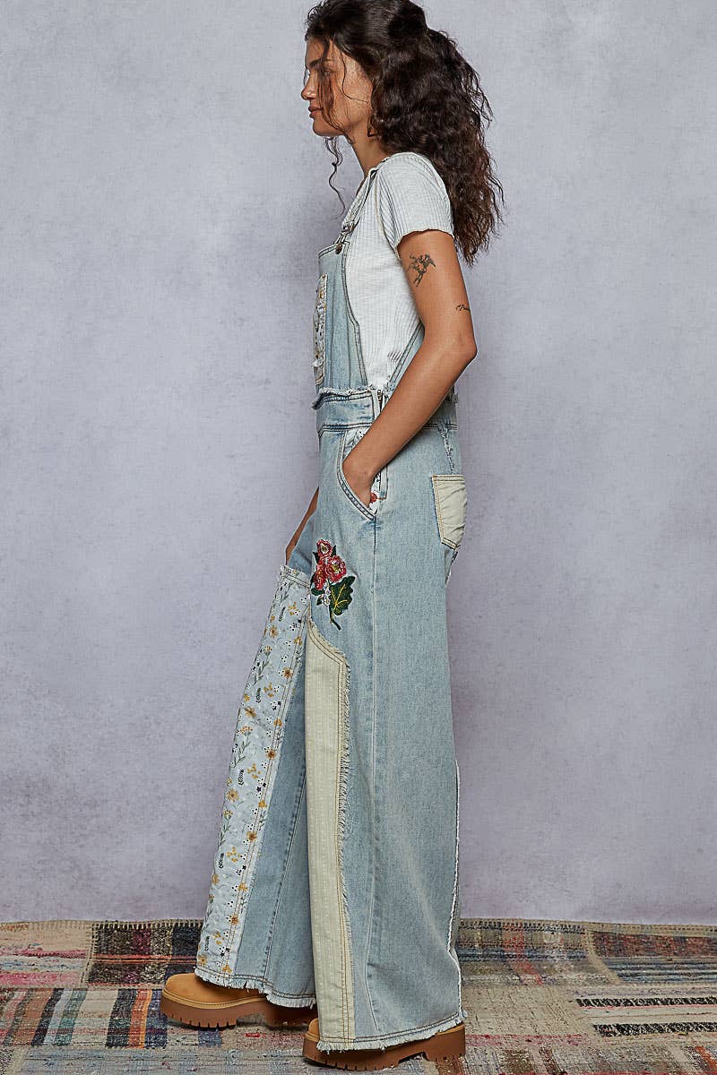 Pol Clothing Floral Patchwork Embroidery Overall