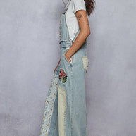Pol Clothing Floral Patchwork Embroidery Overall
