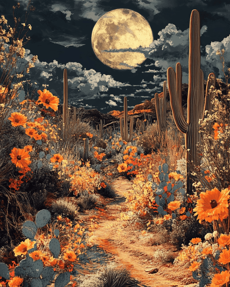 Full Moon Desert Night Southwestern Art Prints