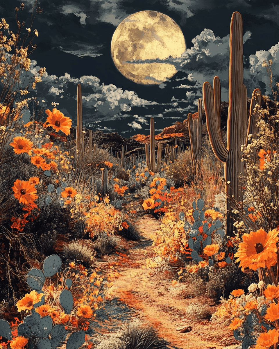 Full Moon Desert Night Southwestern Art Prints