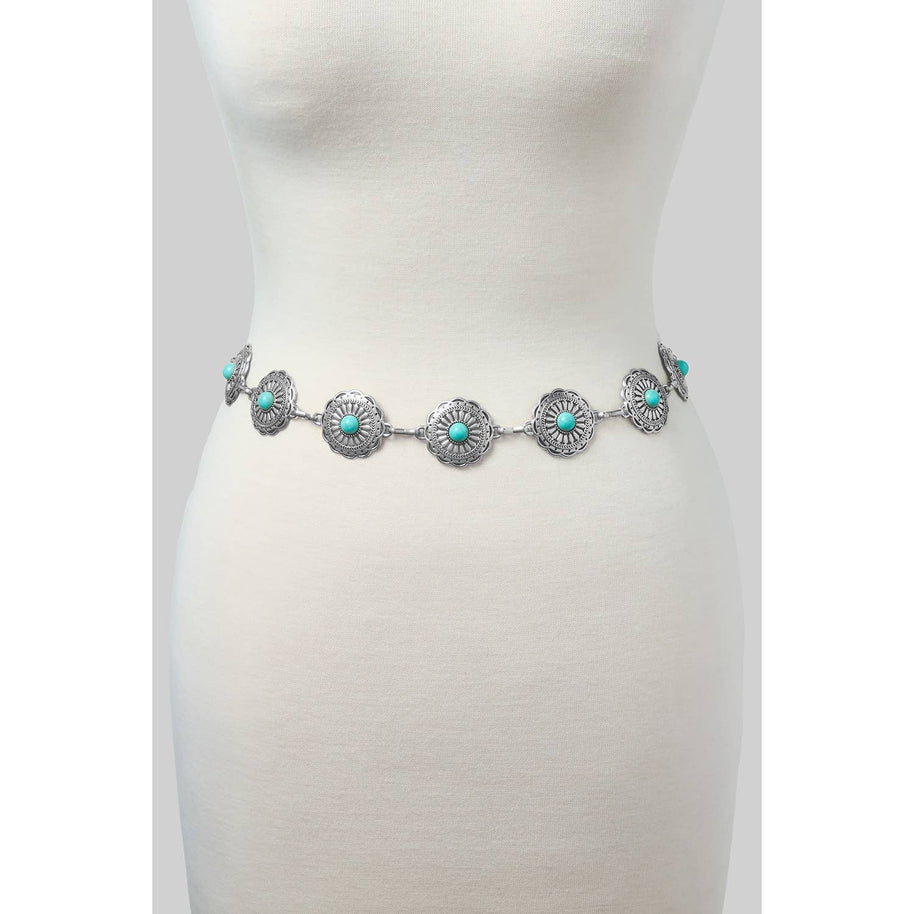 Squash Blossom Concho Belt with Turquoise