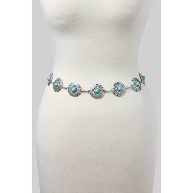Squash Blossom Concho Belt with Turquoise