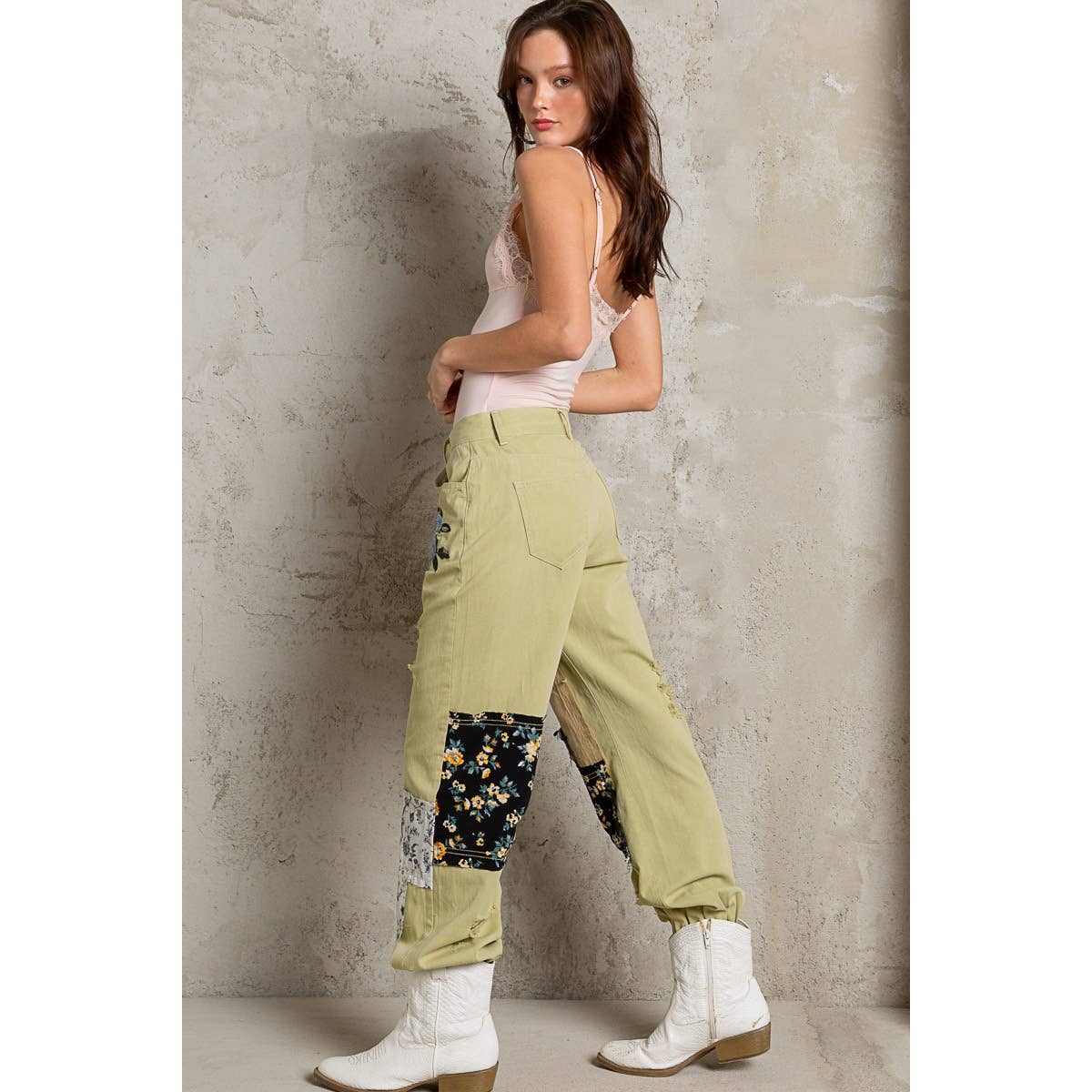 Embroidered Patchwork detail Jogger Pants