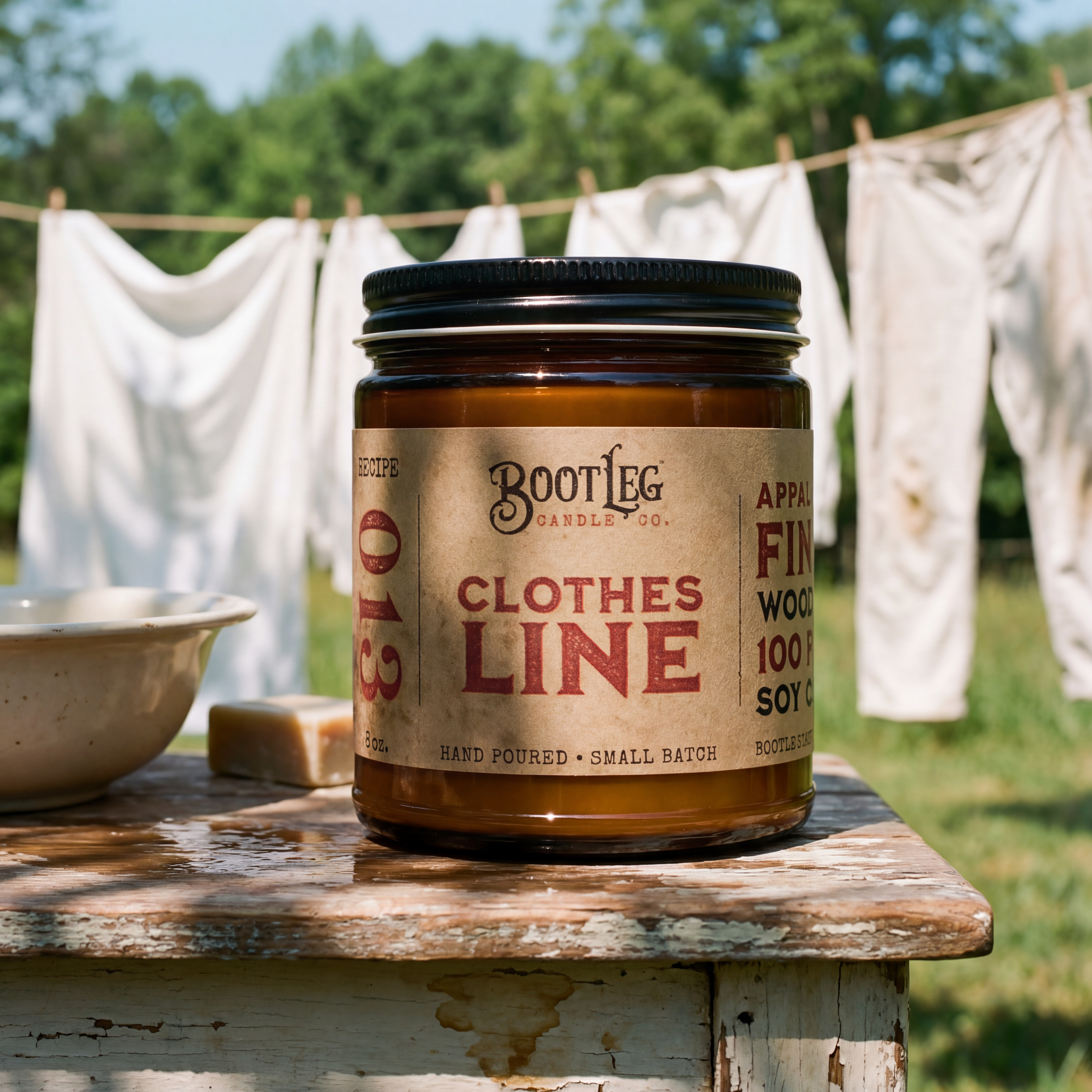 Clothesline - 8oz Soy Wax, Wood Wick Candle