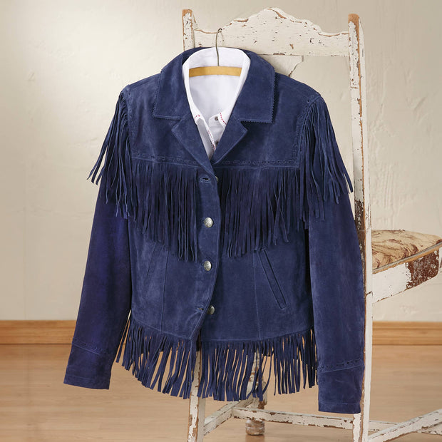 Blue Suede Fringe Jacket