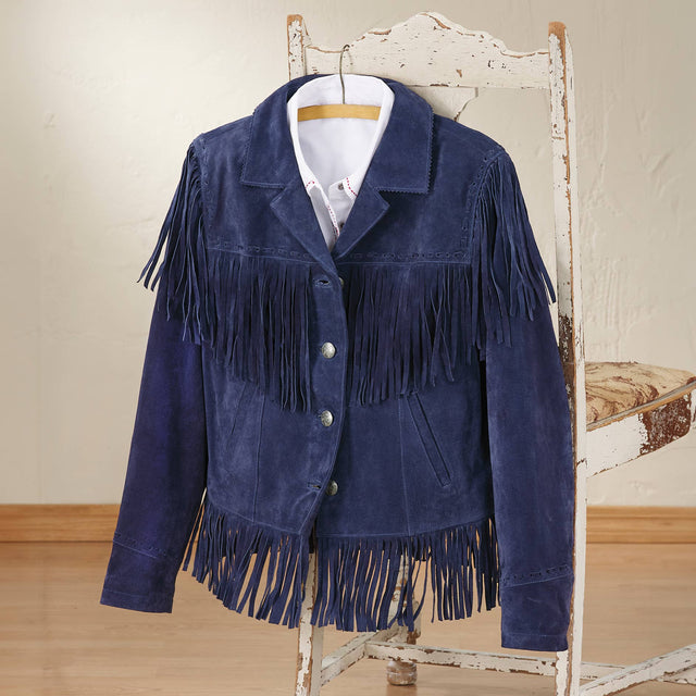 Blue Suede Fringe Jacket