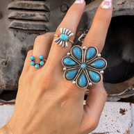 Flower Concho Sterling Silver Stone Ring