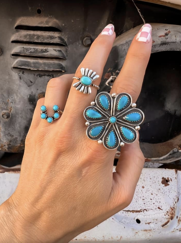 Flower Concho Sterling Silver Stone Ring