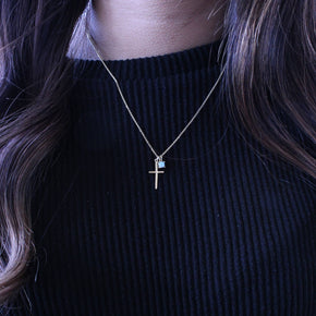 Gold Plated Sterling Silver cross necklace with Opal dangle charm