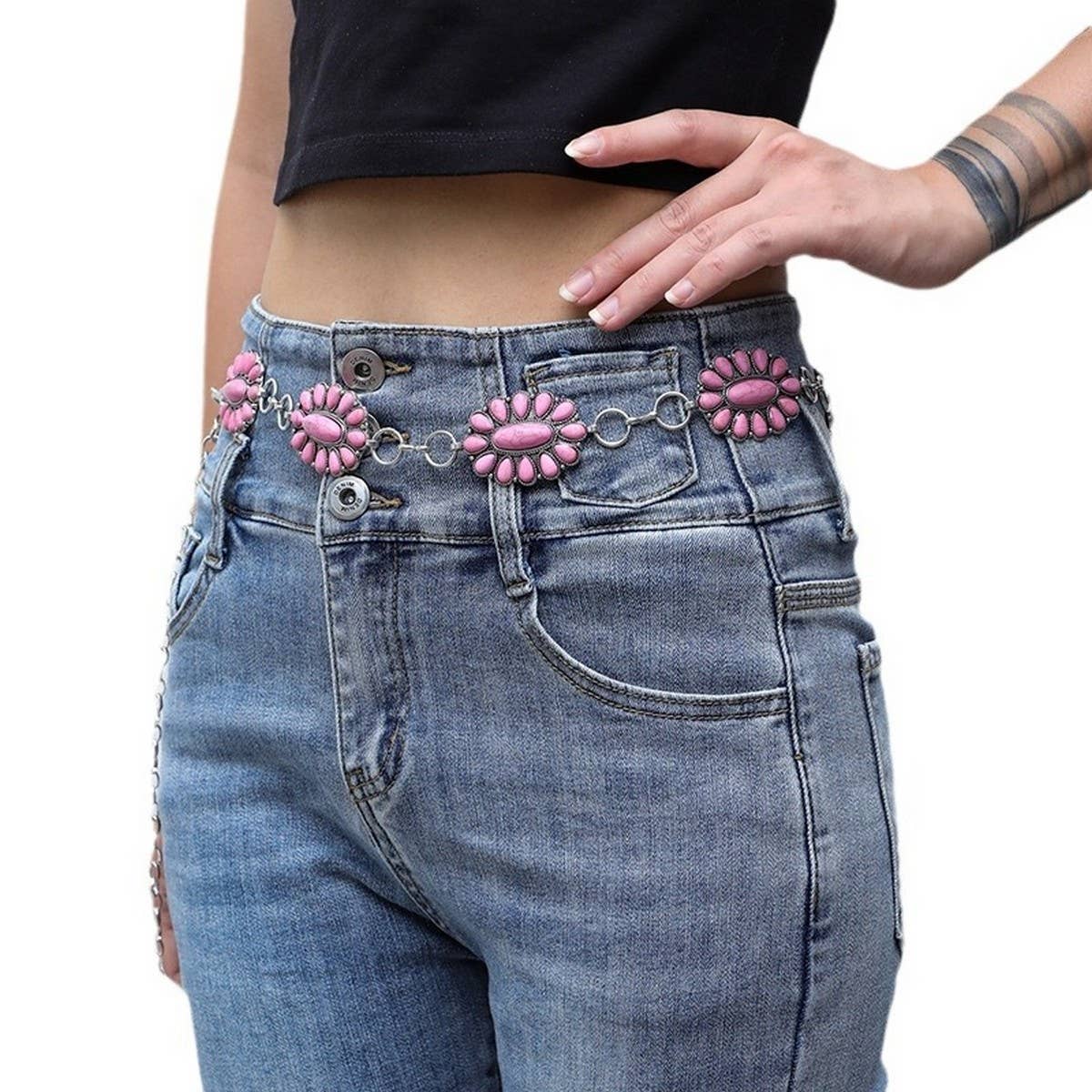 Retro Pink Floral Concho Belt