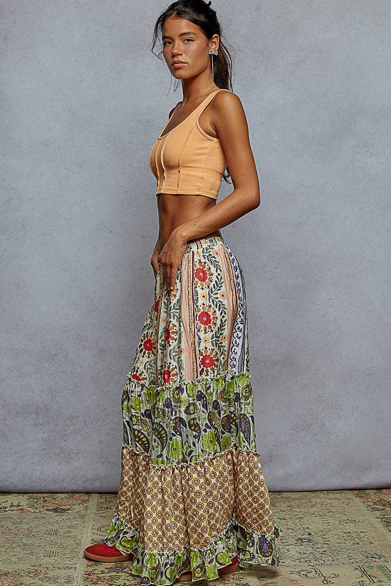 Patterned Wide Leg Pants