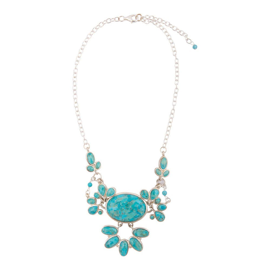 Genuine Blue Turquoise Sterling Silver Statement Necklace
