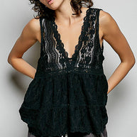 Deep V-Neck Lace Top