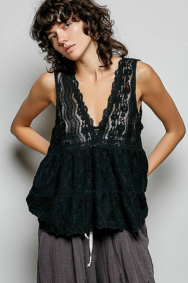 Deep V-Neck Lace Top