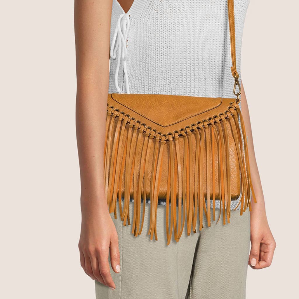 Dallas Classic Vegan Leather Western Fringe Crossbody Bag