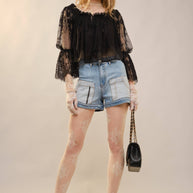 High Rise Patch Pocket Denim Shorts