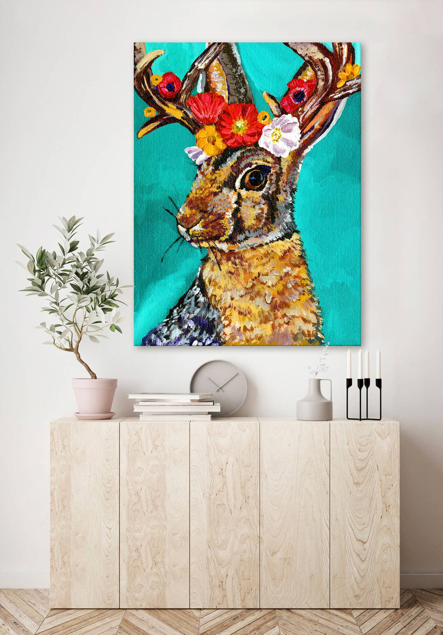 Flower Crown Jackalope Stretched Canvas