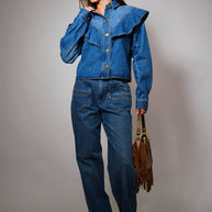 Diagonal Ruffled Denim Jacket