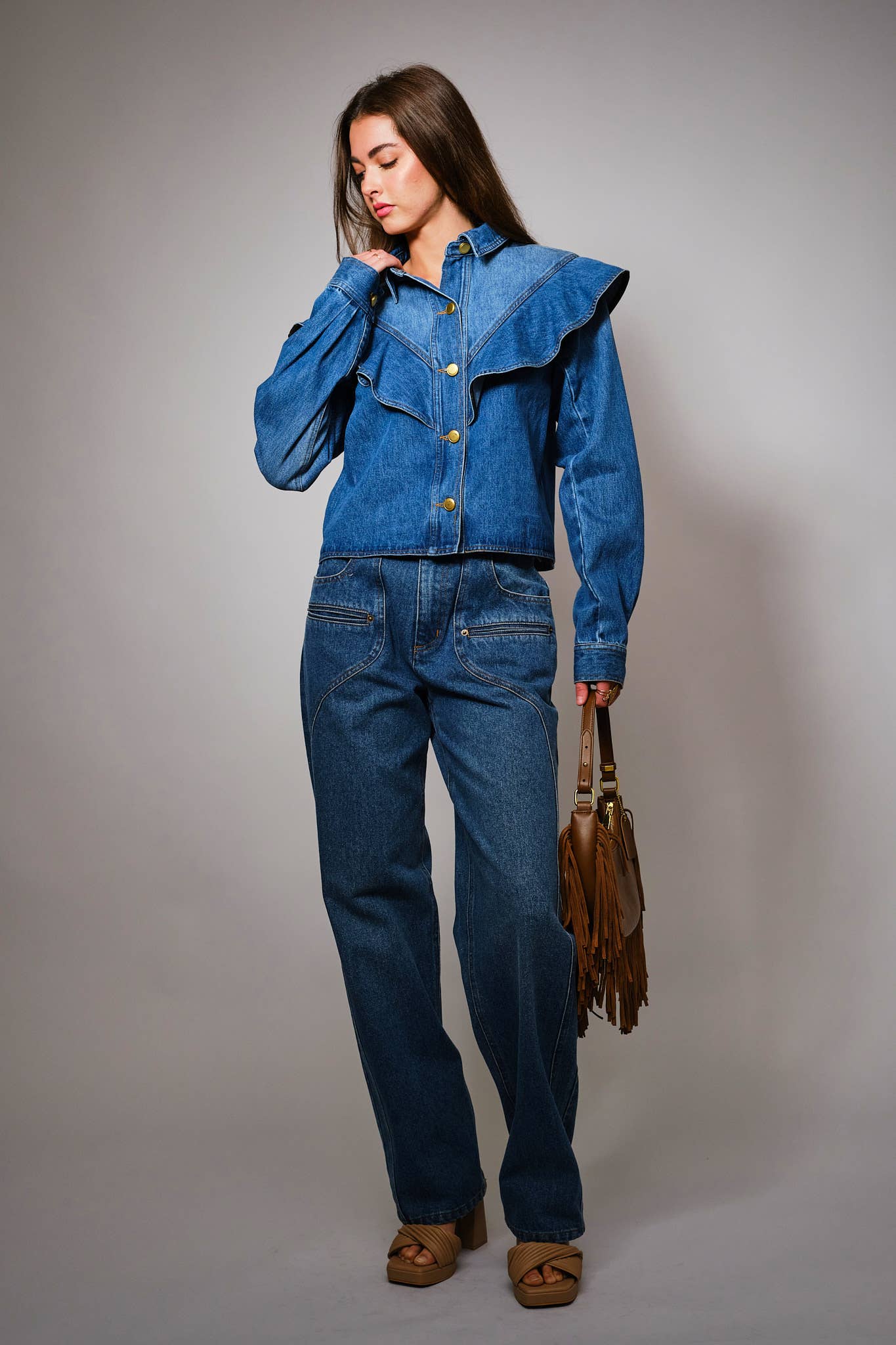 Diagonal Ruffled Denim Jacket