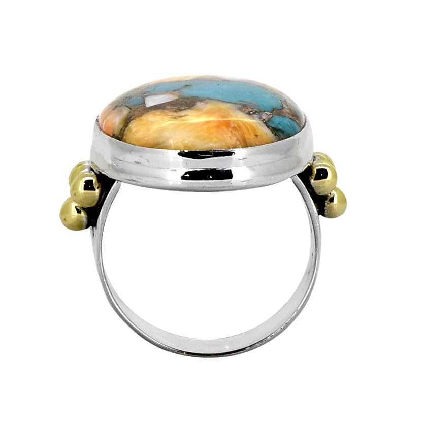 Brass Oyster Turquoise & Silver Ring