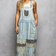 Mixed Media Ruffle Wide Leg Overall