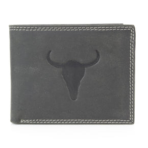 Men’s Bi-Fold Wallet with Bison Skull, Tan