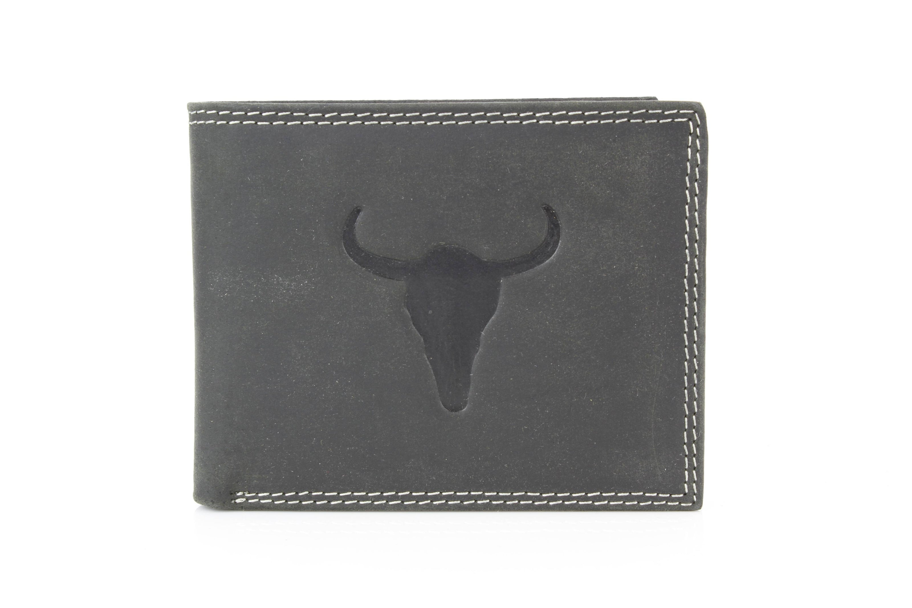 Men’s Bi-Fold Wallet with Bison Skull, Tan