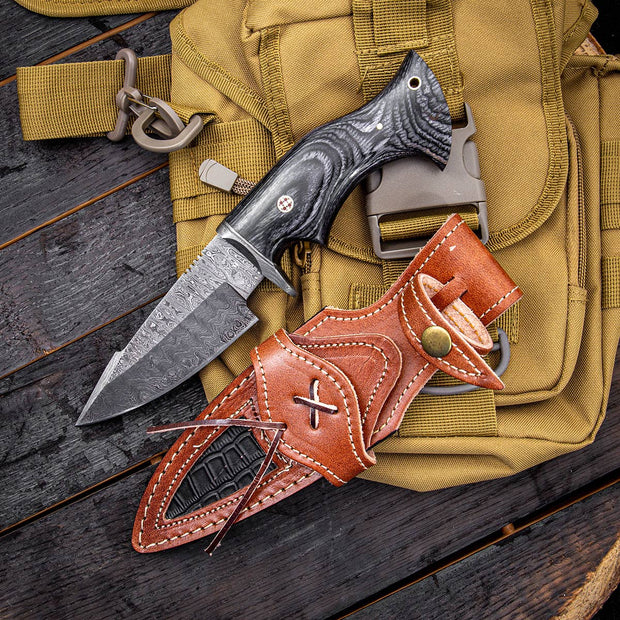 10" Damascus Knife with Black Wood Handle, Handmade