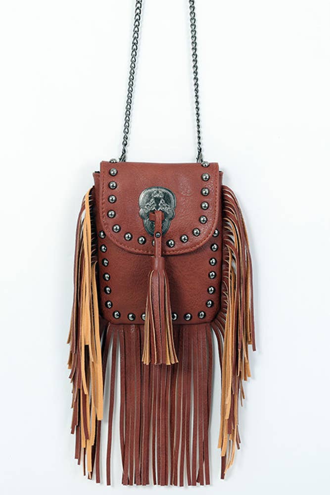 Rivet and Tassel Crossbody Messenger Bag