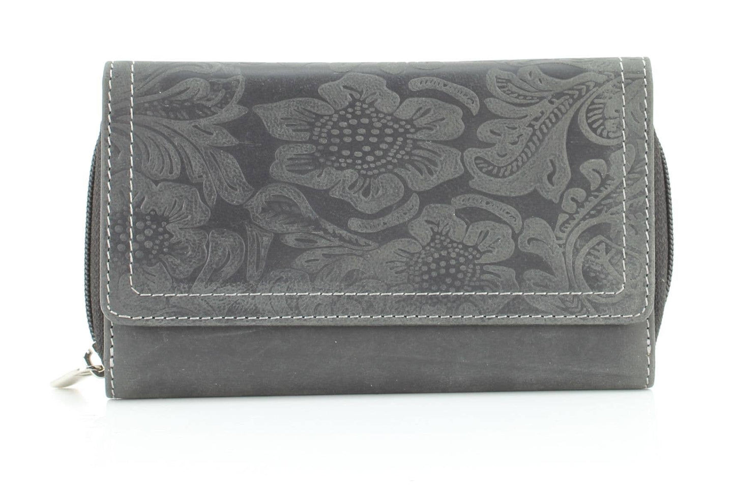 American Bison Floral Tooled Ladies Flapover Clutch