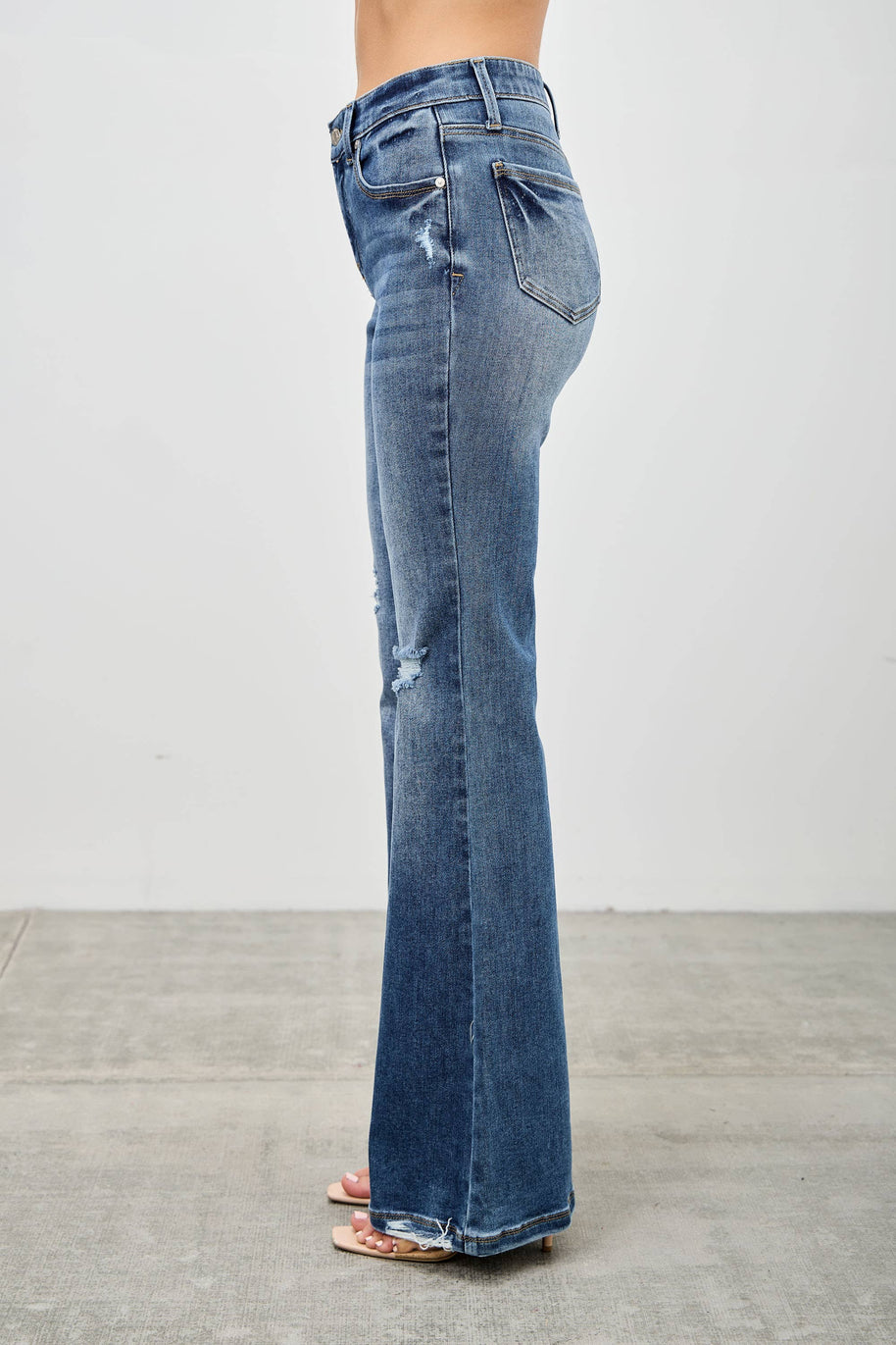 Mid-Rise Boot Cut Distressed Jean
