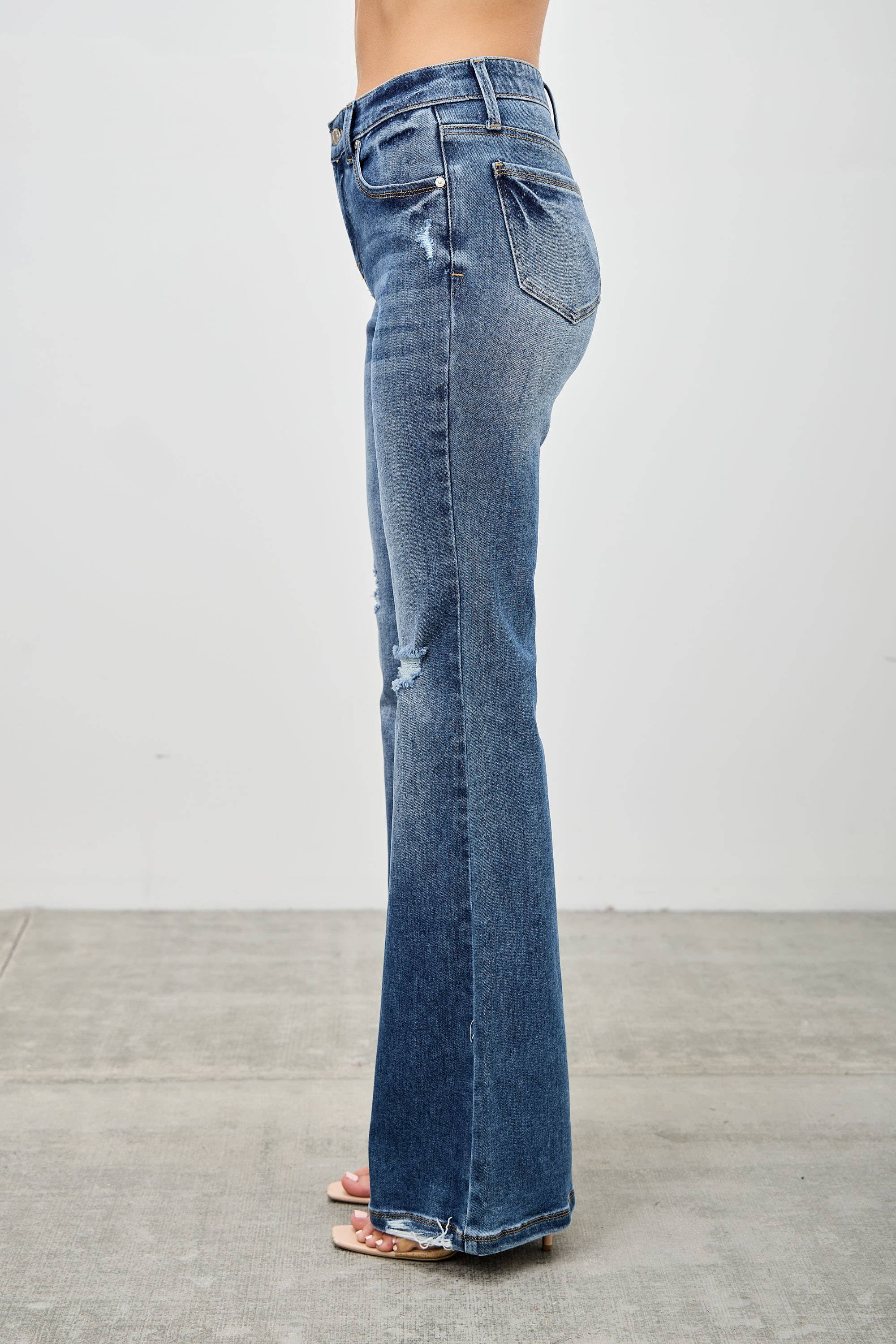 Mid-Rise Boot Cut Distressed Jean