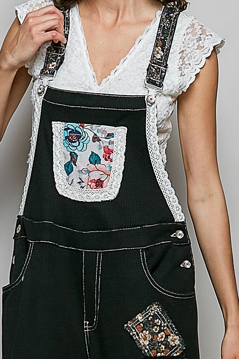 Mixed Media Printed Fabric Overalls