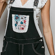 Mixed Media Printed Fabric Overalls
