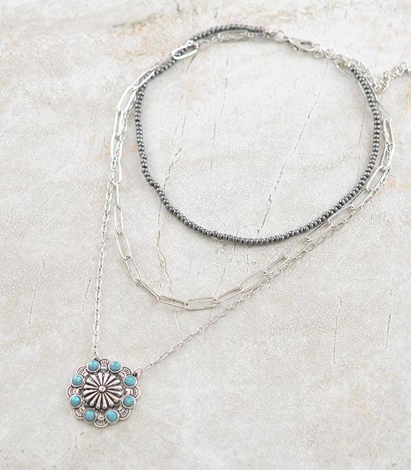 Concho Pendant Chain Layered Necklace