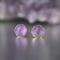 Semi Precious Hexagon Gemstone Studs (8mm gold)