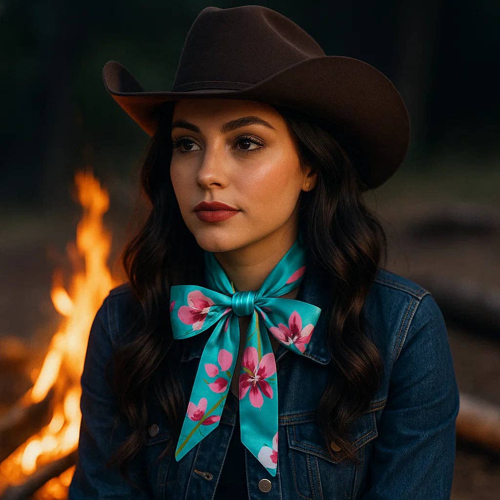 Turquoise and Pink Western Skinny Mini Wild Rag / Cowgirl Necktie #TW319