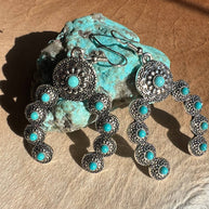 Squash Blossom Naja Western Faux Turquoise Earrings