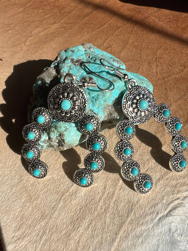 Squash Blossom Naja Western Faux Turquoise Earrings