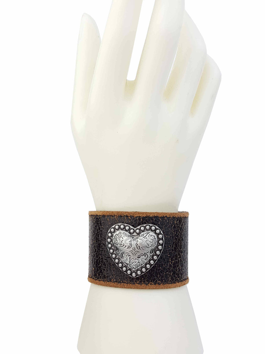 Distressed Leather Bracelet with Heart Concho